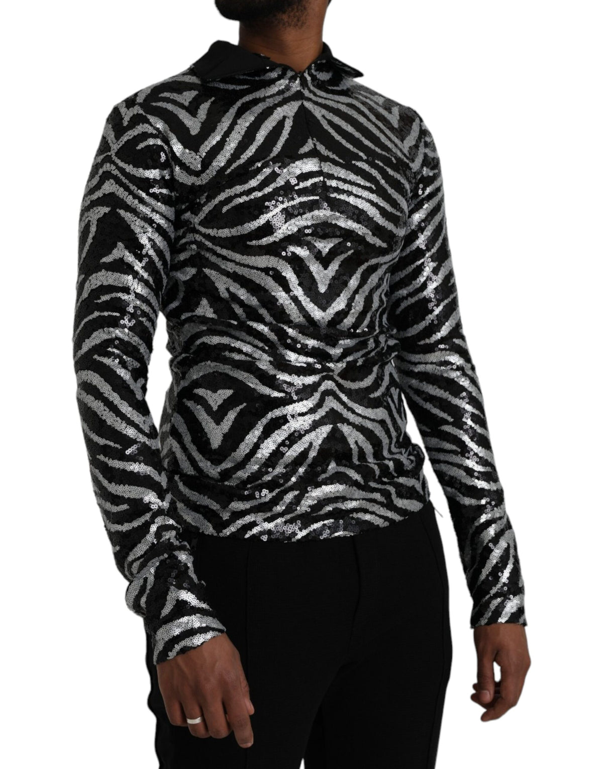 Pull en polyester noir et argenté à paillettes de Dolce &amp; Gabbana