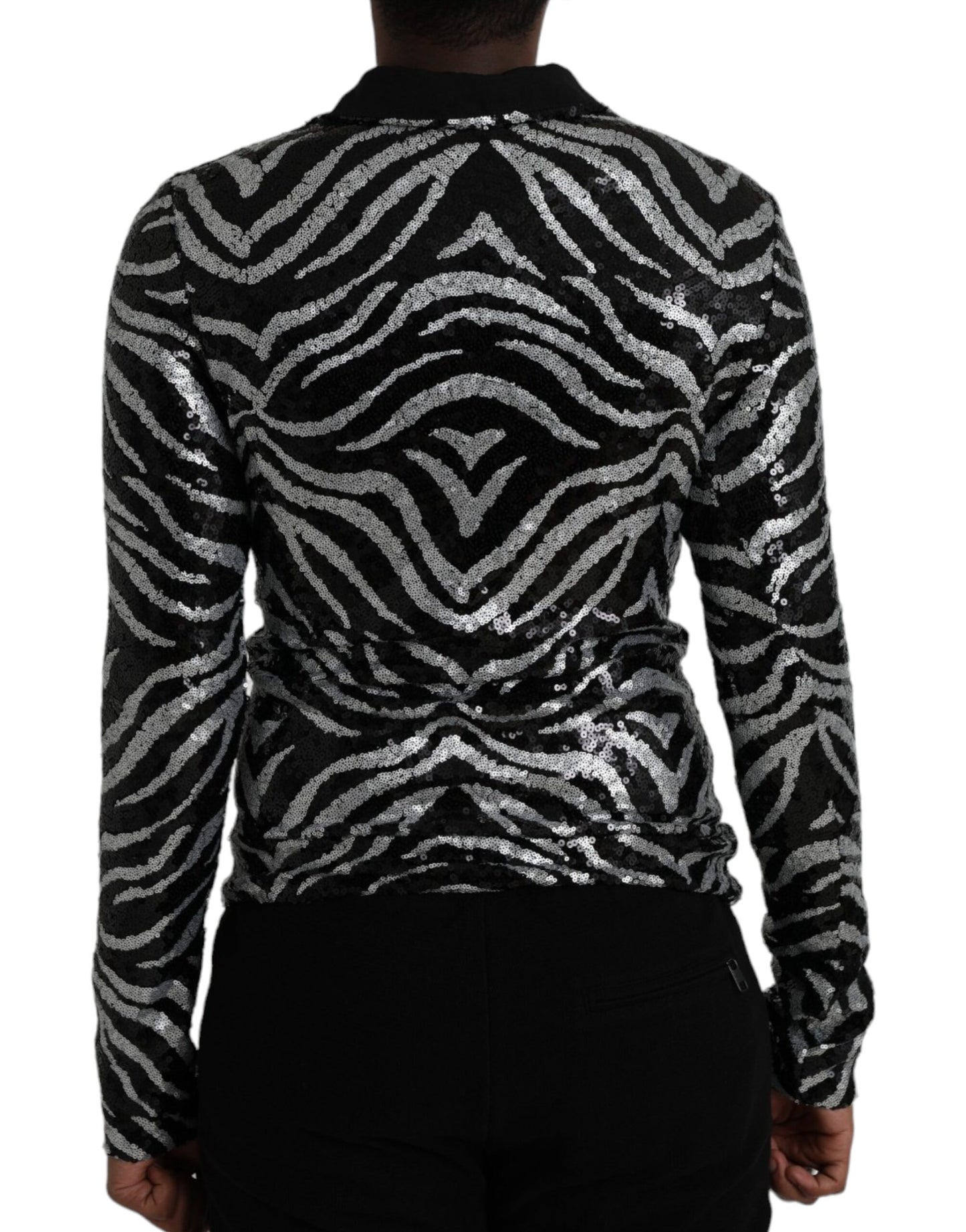 Dolce &amp; Gabbana zwarte, zilveren, pailletten polyester trui