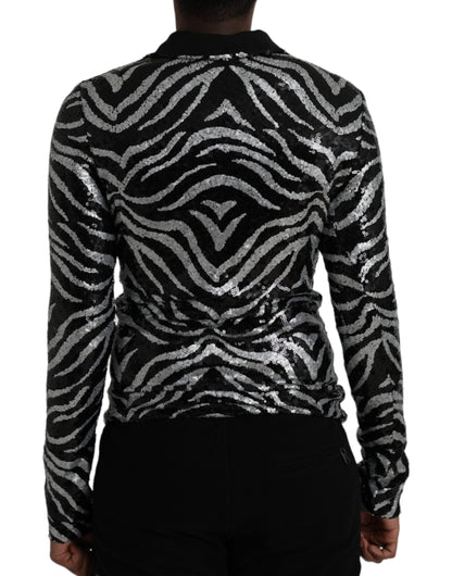 Dolce &amp; Gabbana zwarte, zilveren, pailletten polyester trui