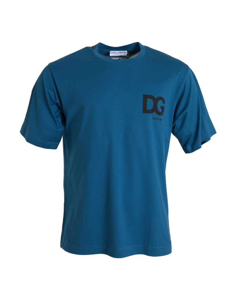 Dolce & Gabbana T-shirt bleu avec logo à col rond et manches courtes