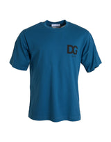 Dolce & Gabbana T-shirt bleu avec logo à col rond et manches courtes