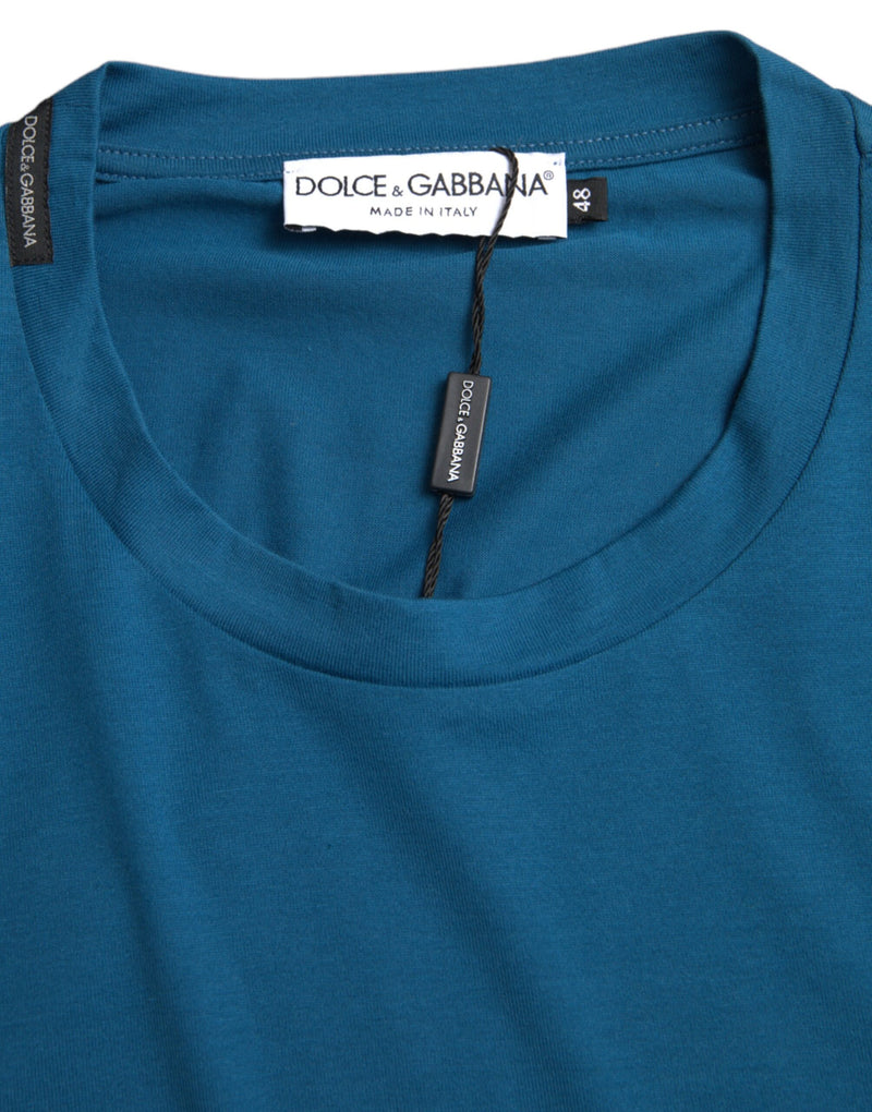 Dolce & Gabbana T-shirt bleu avec logo à col rond et manches courtes