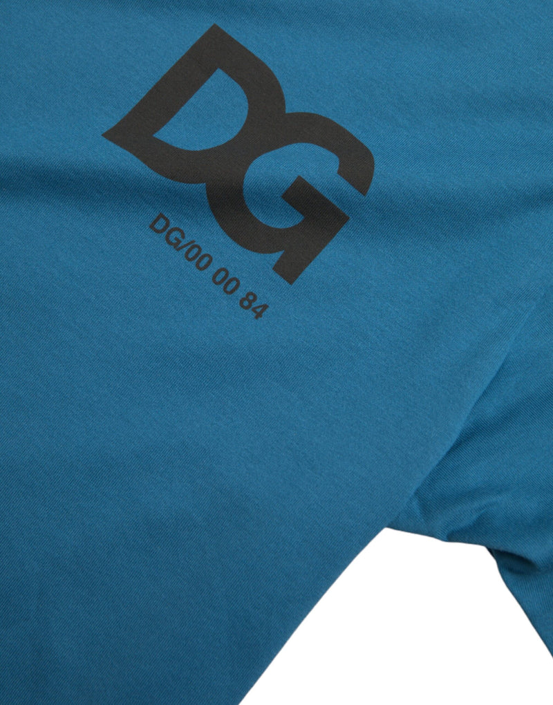 Dolce & Gabbana T-shirt bleu avec logo à col rond et manches courtes