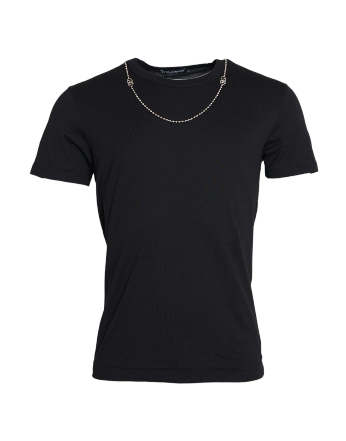 T-shirt à manches courtes en coton noir avec chaîne argentée de Dolce &amp; Gabbana