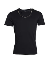 T-shirt à manches courtes en coton noir avec chaîne argentée de Dolce &amp; Gabbana
