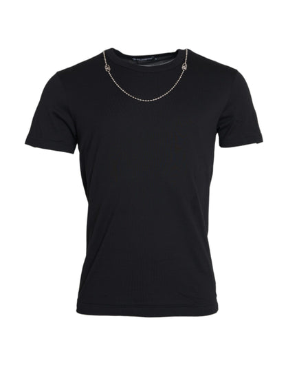 Dolce &amp; Gabbana zwart katoenen T-shirt met zilveren ketting en korte mouwen