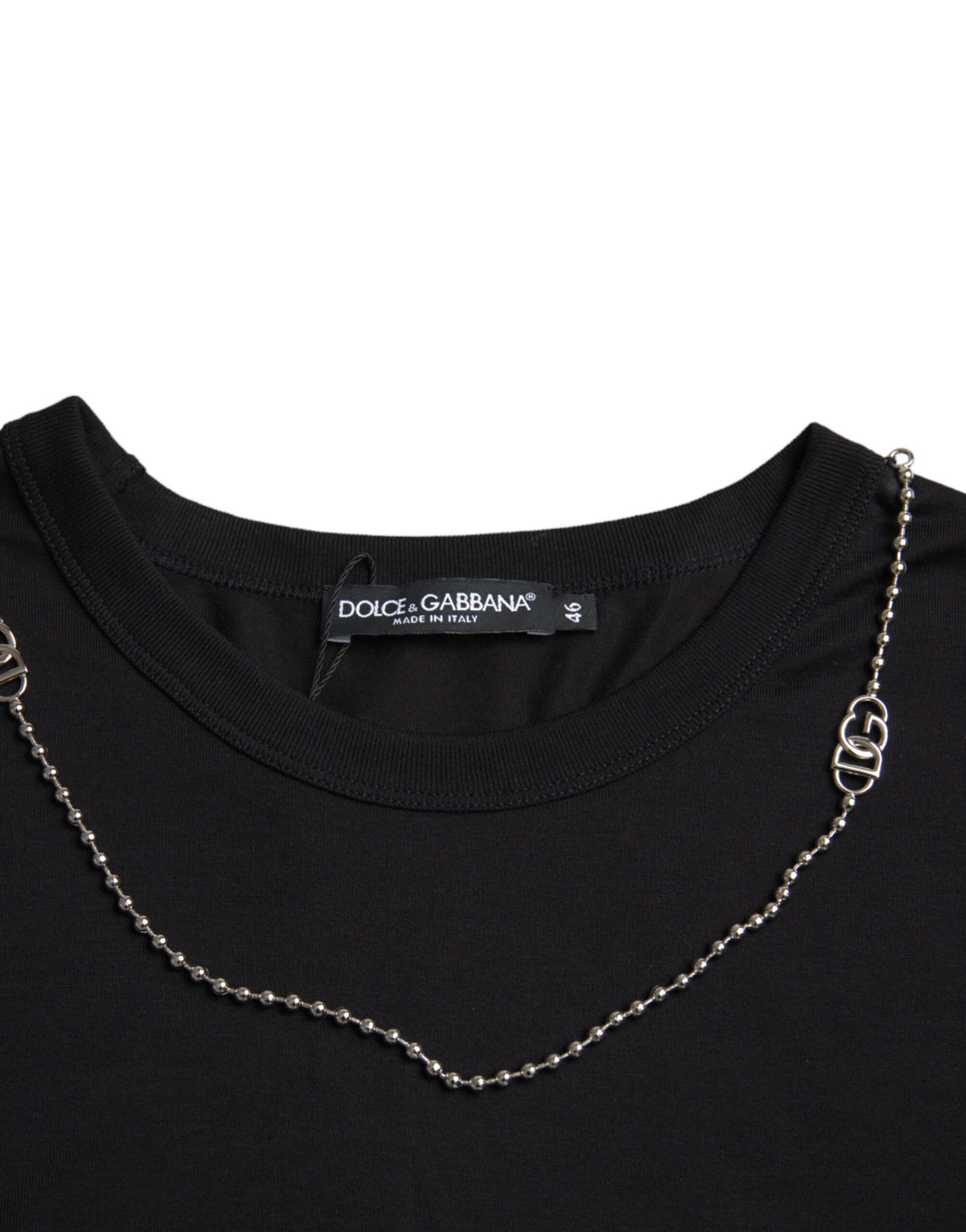 T-shirt à manches courtes en coton noir avec chaîne argentée de Dolce &amp; Gabbana