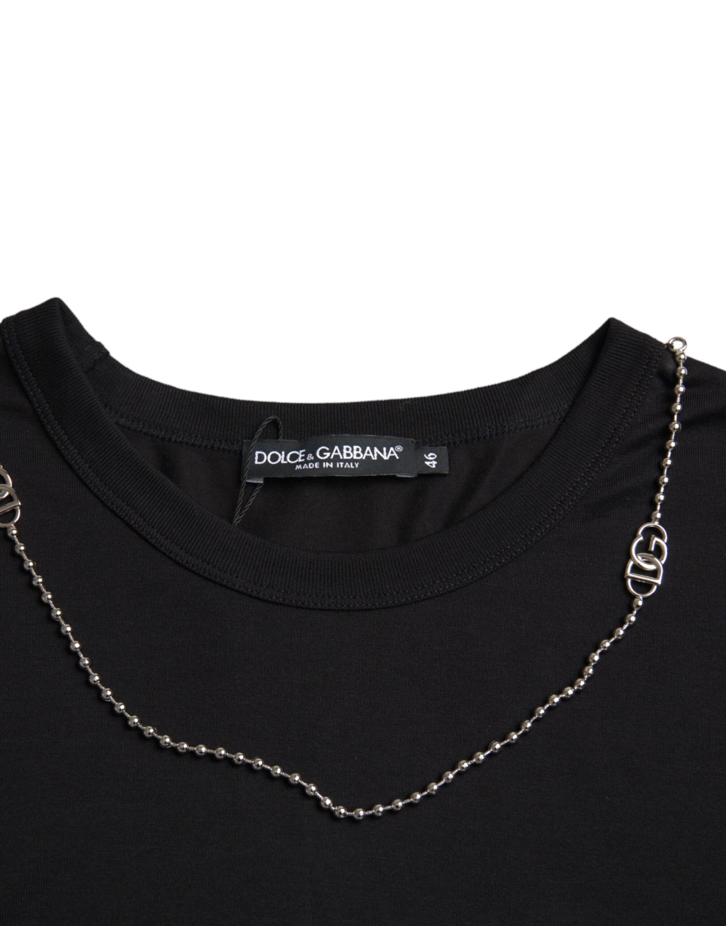 Dolce &amp; Gabbana zwart katoenen T-shirt met zilveren ketting en korte mouwen