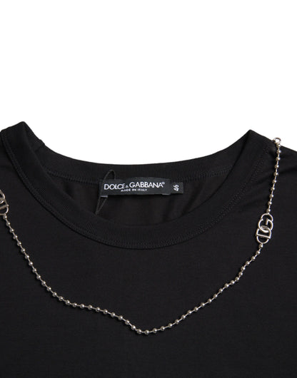 Dolce &amp; Gabbana zwart katoenen T-shirt met zilveren ketting en korte mouwen