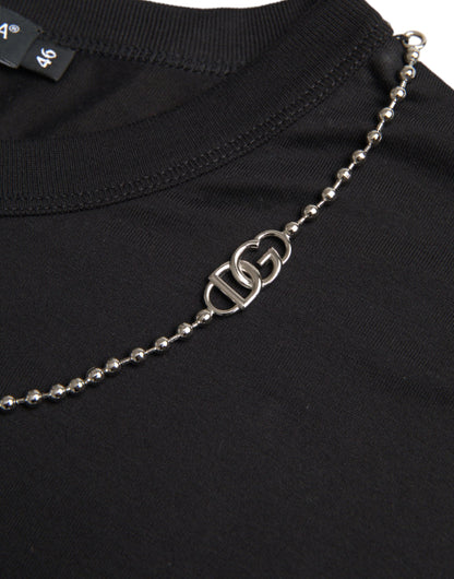 Dolce &amp; Gabbana zwart katoenen T-shirt met zilveren ketting en korte mouwen