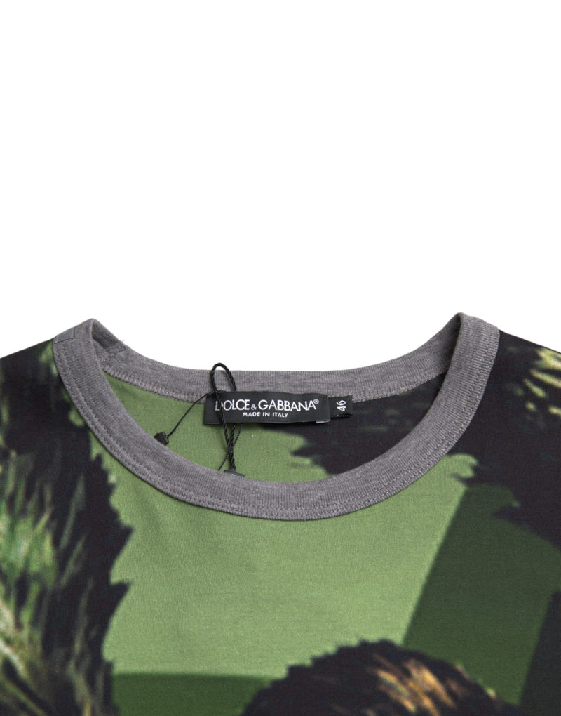 Dolce &amp; Gabbana T-shirt met groene gorilla-print, gemaakt van katoen en met korte mouwen.
