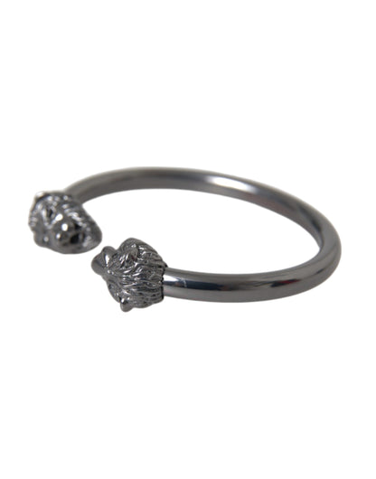 Nialaya Zwarte Rhodium Leeuw Bangle Armband Dames