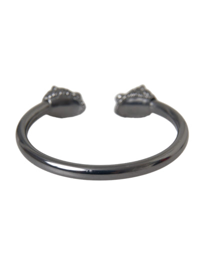 Nialaya Zwarte Rhodium Leeuw Bangle Armband Dames