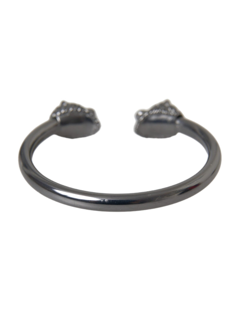 Bracelet Bangle Lion en Rhodium Noir Nialaya pour Femmes