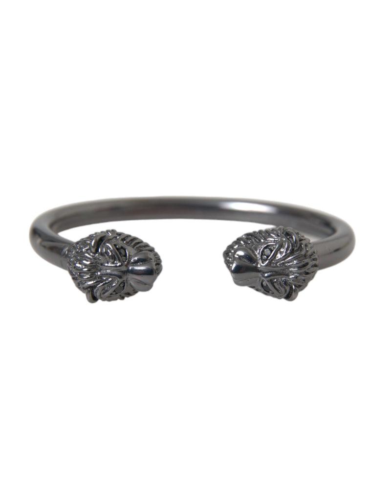 Bracelet Bangle Lion en Rhodium Noir Nialaya pour Femmes