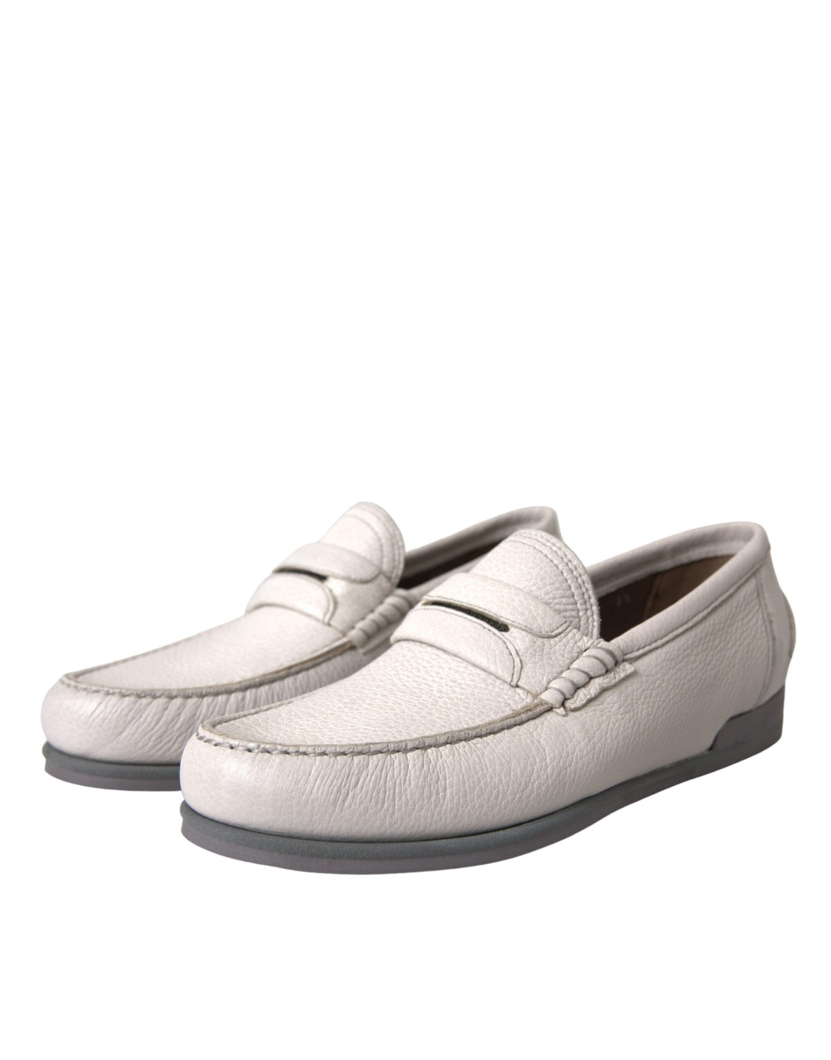 Dolce & Gabbana White Gray Leather Slip-On Loafers for Men