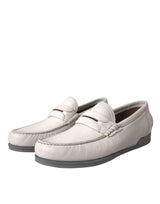 Dolce & Gabbana White Gray Leather Slip-On Loafers for Men