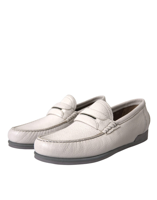 Dolce & Gabbana White Gray Leather Slip-On Loafers for Men