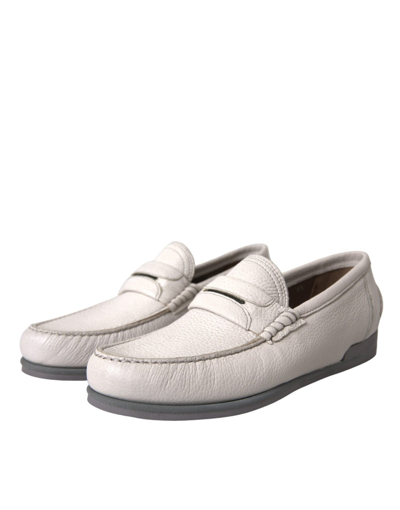 Dolce & Gabbana White Gray Leather Slip-On Loafers for Men