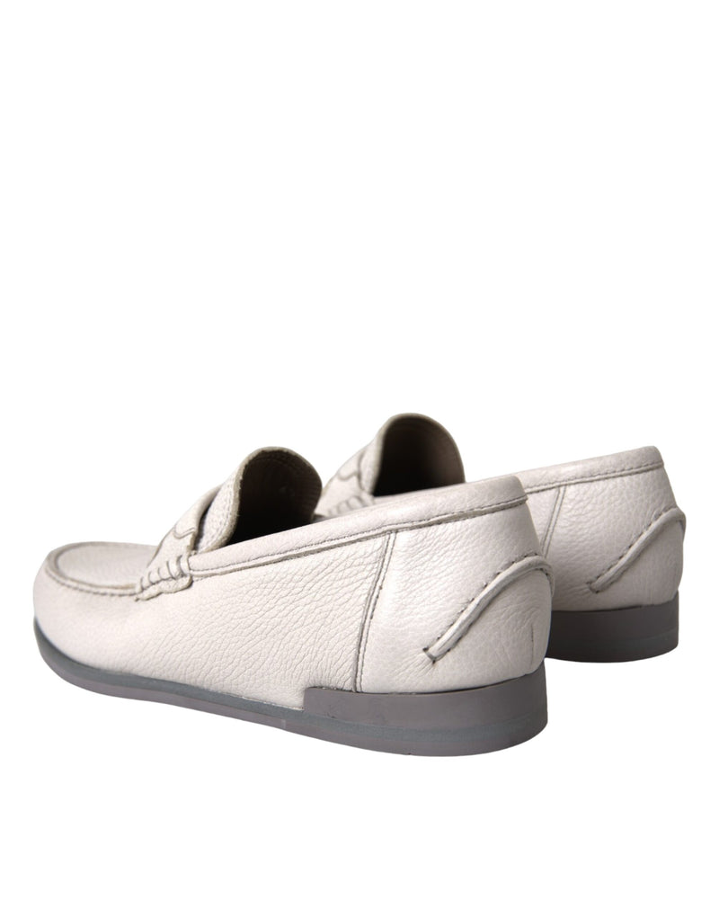 Dolce & Gabbana White Gray Leather Slip-On Loafers for Men
