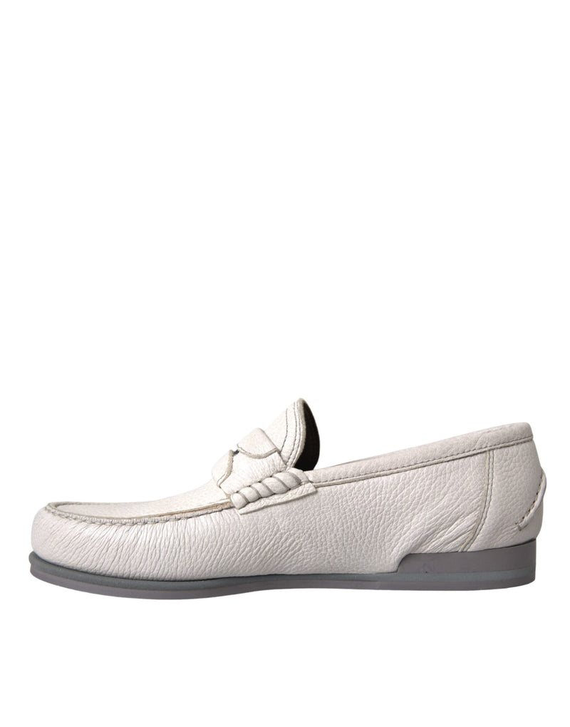 Dolce & Gabbana White Gray Leather Slip-On Loafers for Men