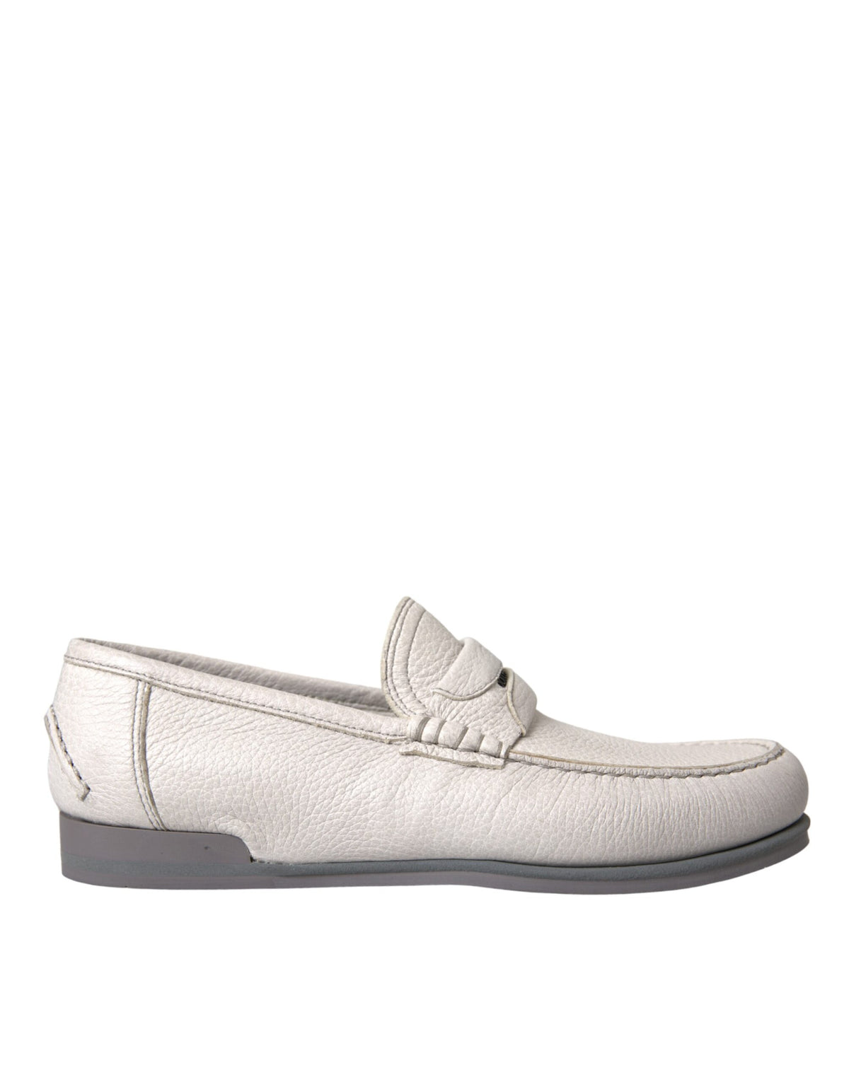 Dolce & Gabbana White Gray Leather Slip-On Loafers for Men