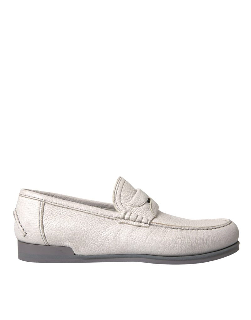 Dolce & Gabbana White Gray Leather Slip-On Loafers for Men