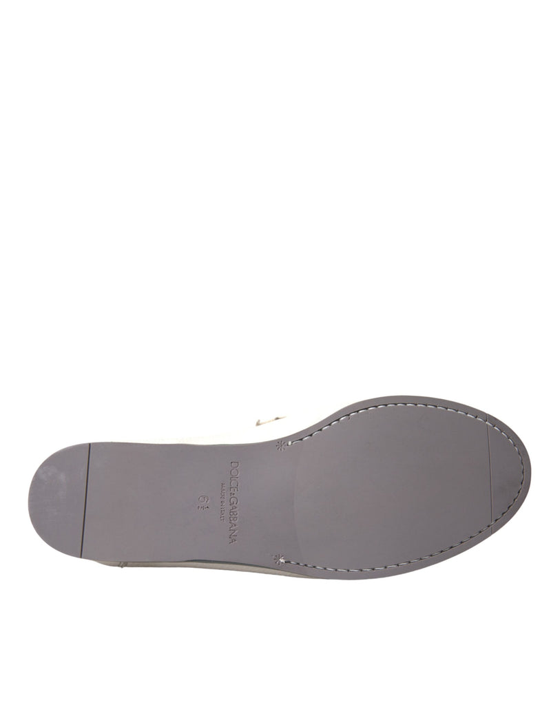 Dolce & Gabbana White Gray Leather Slip-On Loafers for Men