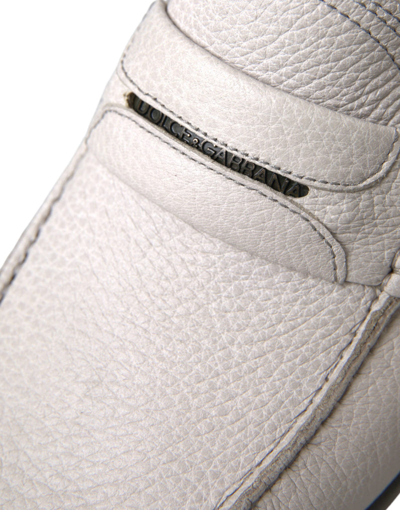 Dolce & Gabbana White Gray Leather Slip-On Loafers for Men