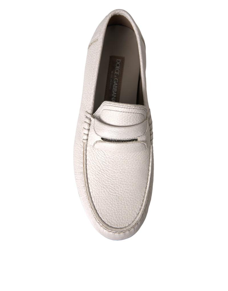 Dolce & Gabbana White Gray Leather Slip-On Loafers for Men