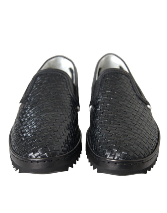 Dolce & Gabbana Black Woven Buffalo Leather Loafers for Men