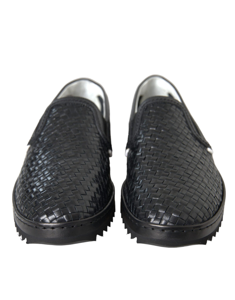 Dolce & Gabbana Black Woven Buffalo Leather Loafers for Men
