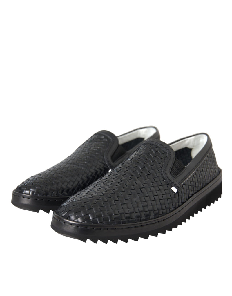 Dolce & Gabbana Black Woven Buffalo Leather Loafers for Men