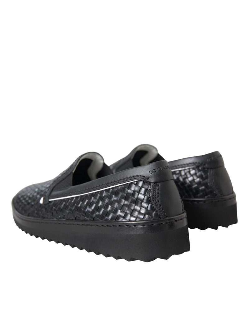 Dolce & Gabbana Black Woven Buffalo Leather Loafers for Men