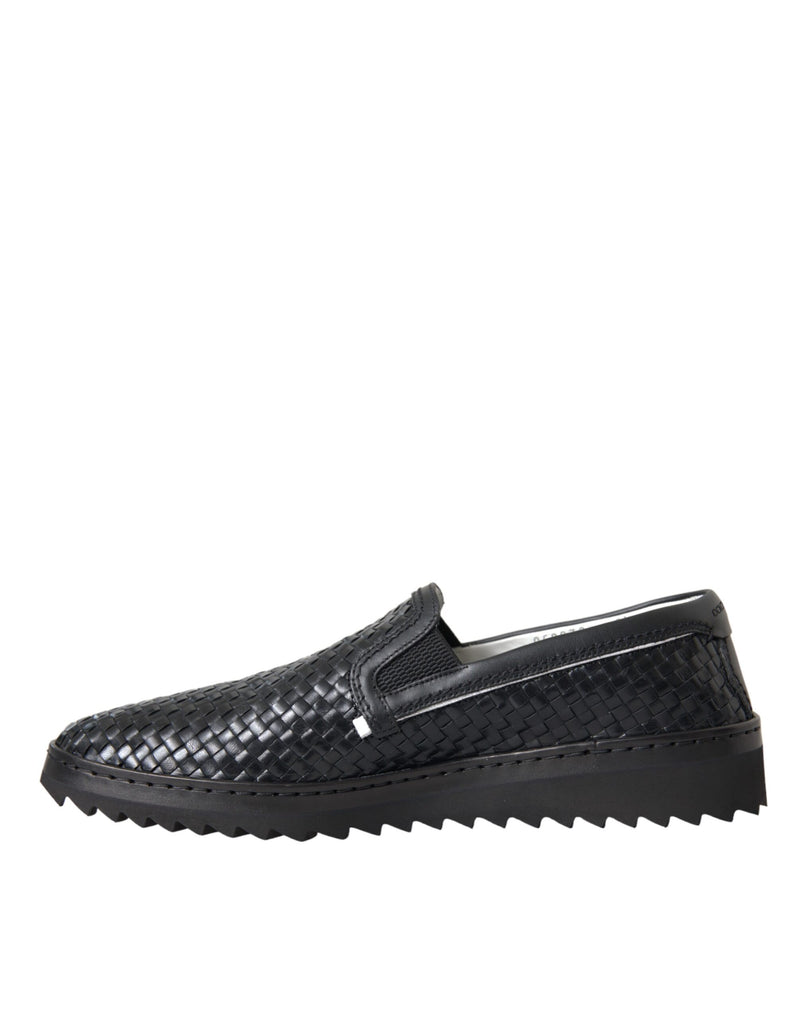 Dolce & Gabbana Black Woven Buffalo Leather Loafers for Men