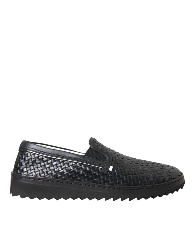Dolce & Gabbana Black Woven Buffalo Leather Loafers for Men