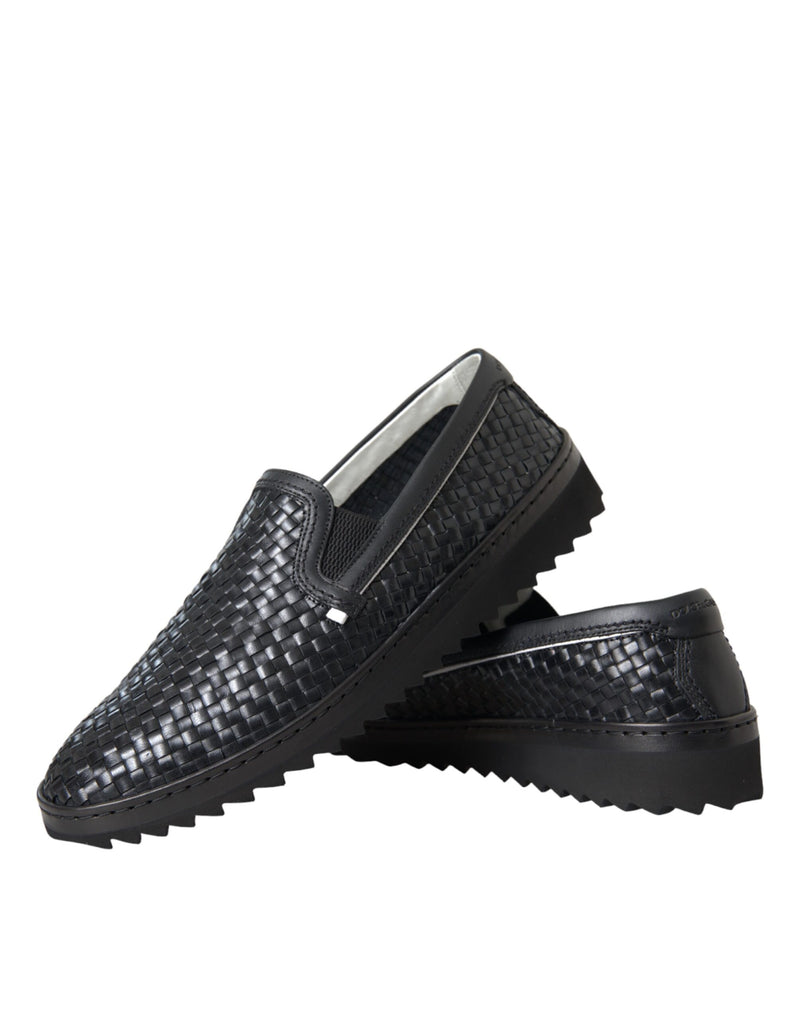 Dolce & Gabbana Black Woven Buffalo Leather Loafers for Men