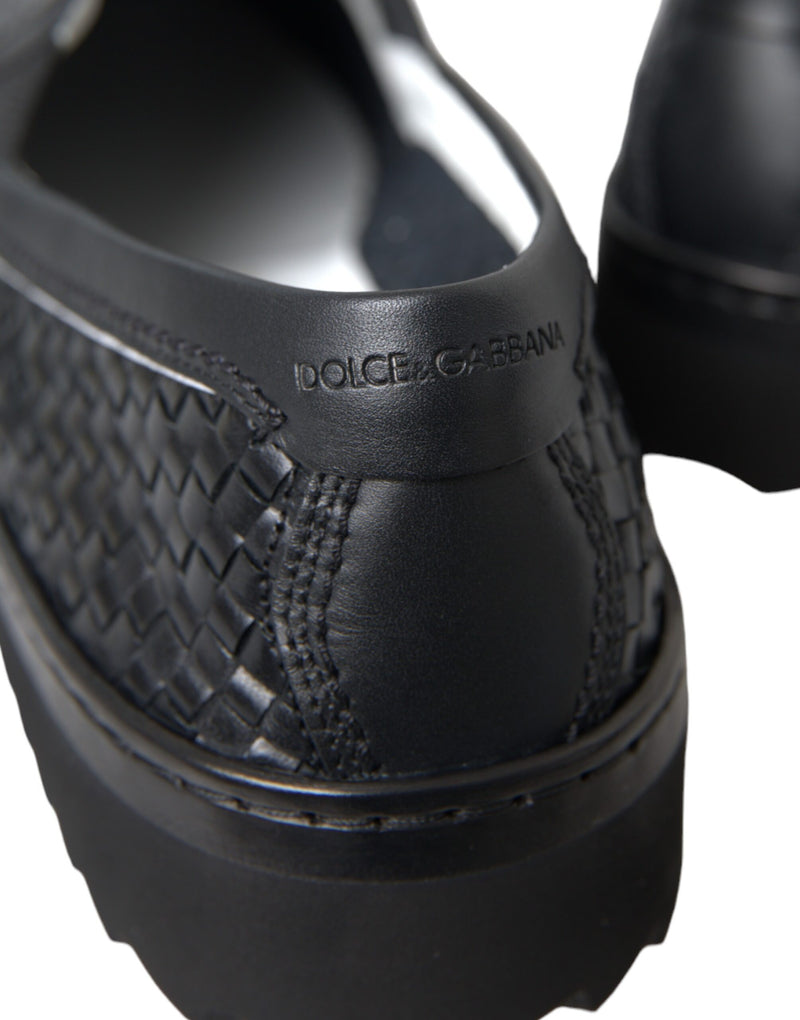 Dolce & Gabbana Black Woven Buffalo Leather Loafers for Men