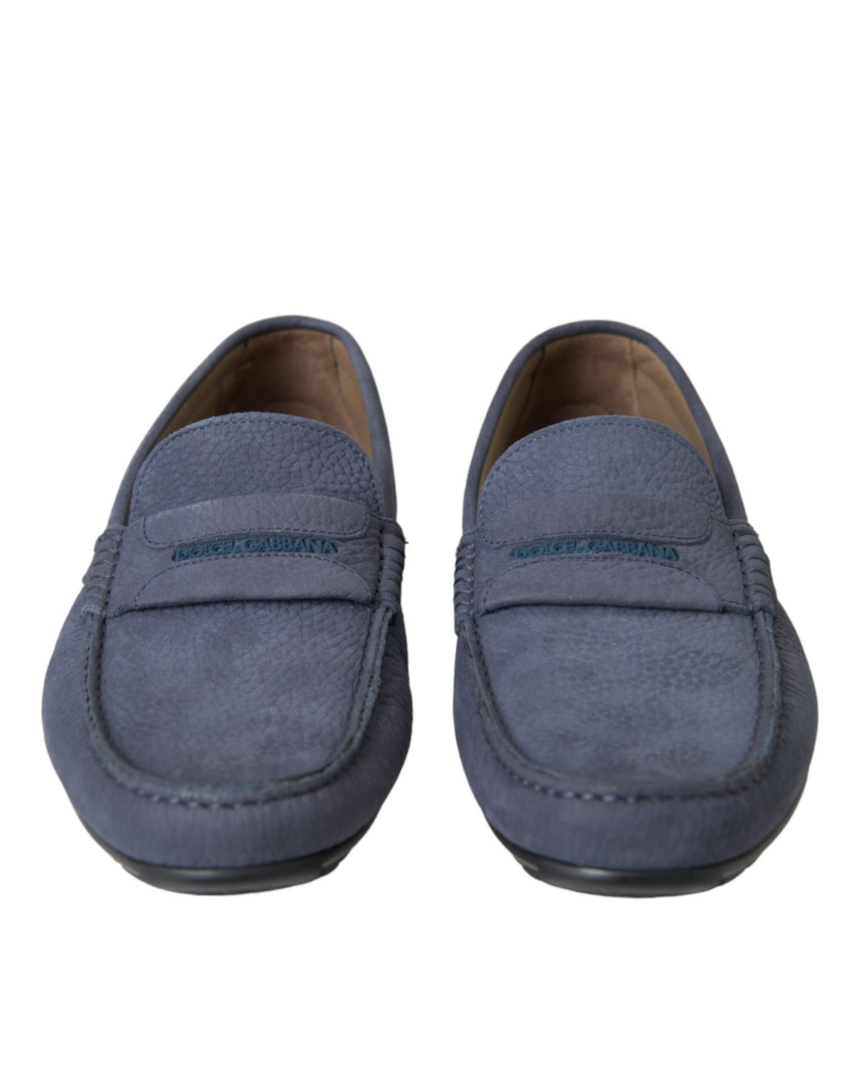 Dolce & Gabbana Blue Calfskin Leather Slip-On Moccasin Shoes