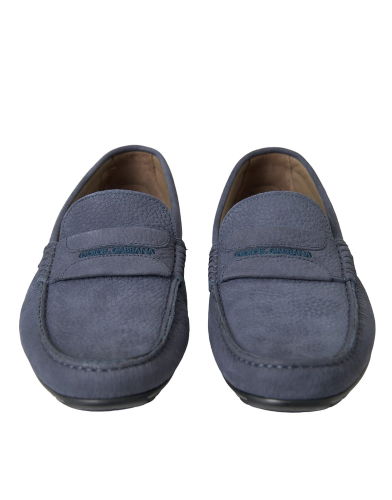 Dolce & Gabbana Blue Calfskin Leather Slip-On Moccasin Shoes