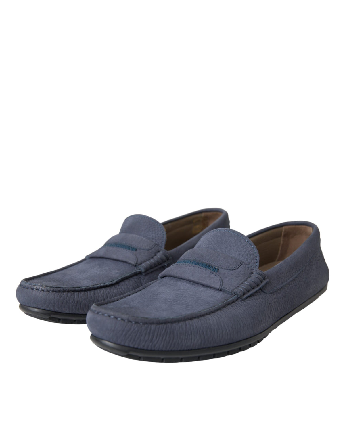 Dolce & Gabbana Blue Calfskin Leather Slip-On Moccasin Shoes