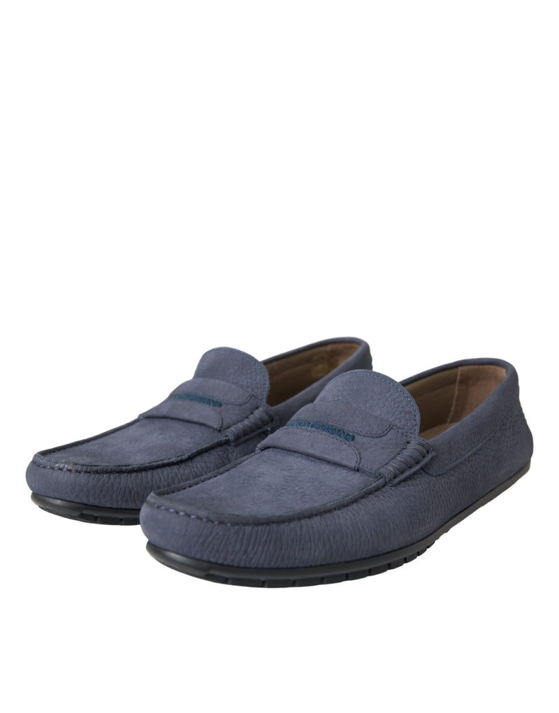 Dolce & Gabbana Blue Calfskin Leather Slip-On Moccasin Shoes