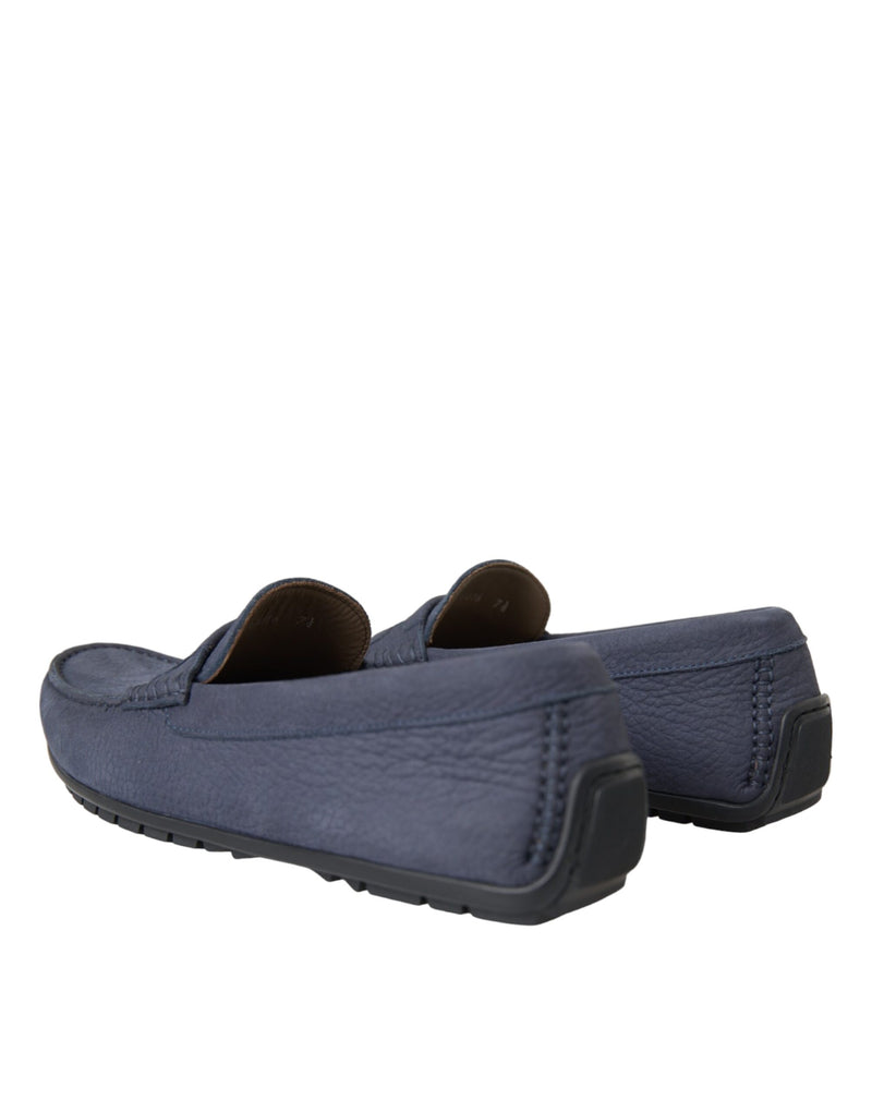 Dolce & Gabbana Blue Calfskin Leather Slip-On Moccasin Shoes