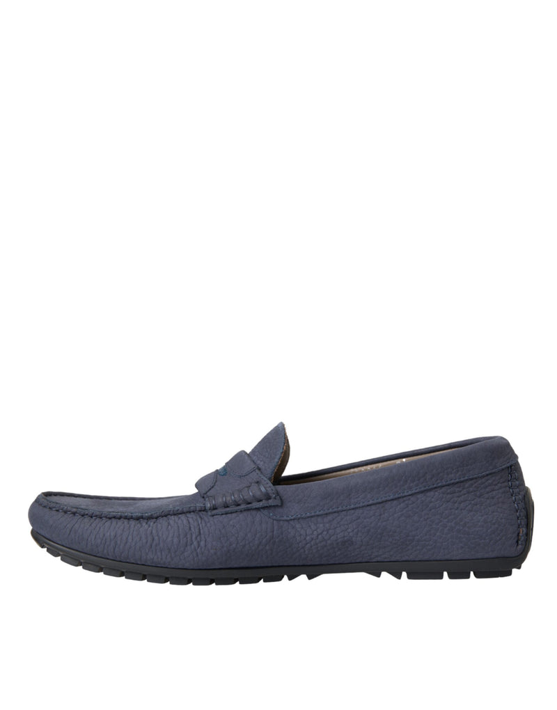 Dolce & Gabbana Blue Calfskin Leather Slip-On Moccasin Shoes