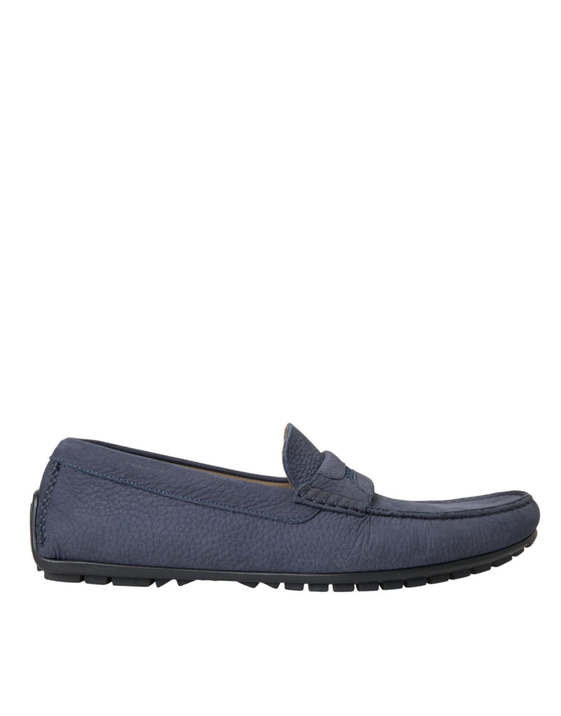 Dolce & Gabbana Blue Calfskin Leather Slip-On Moccasin Shoes