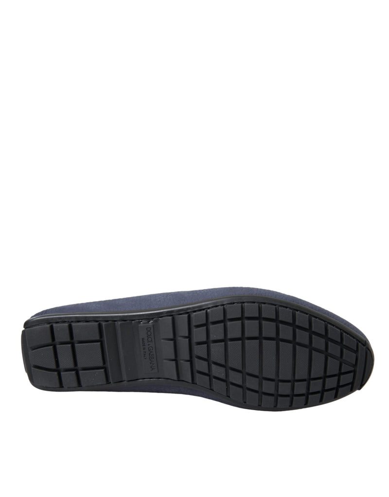 Dolce & Gabbana Blue Calfskin Leather Slip-On Moccasin Shoes