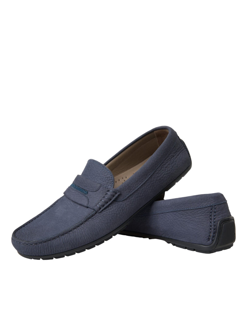 Dolce & Gabbana Blue Calfskin Leather Slip-On Moccasin Shoes