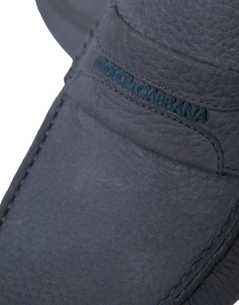 Dolce & Gabbana Blue Calfskin Leather Slip-On Moccasin Shoes