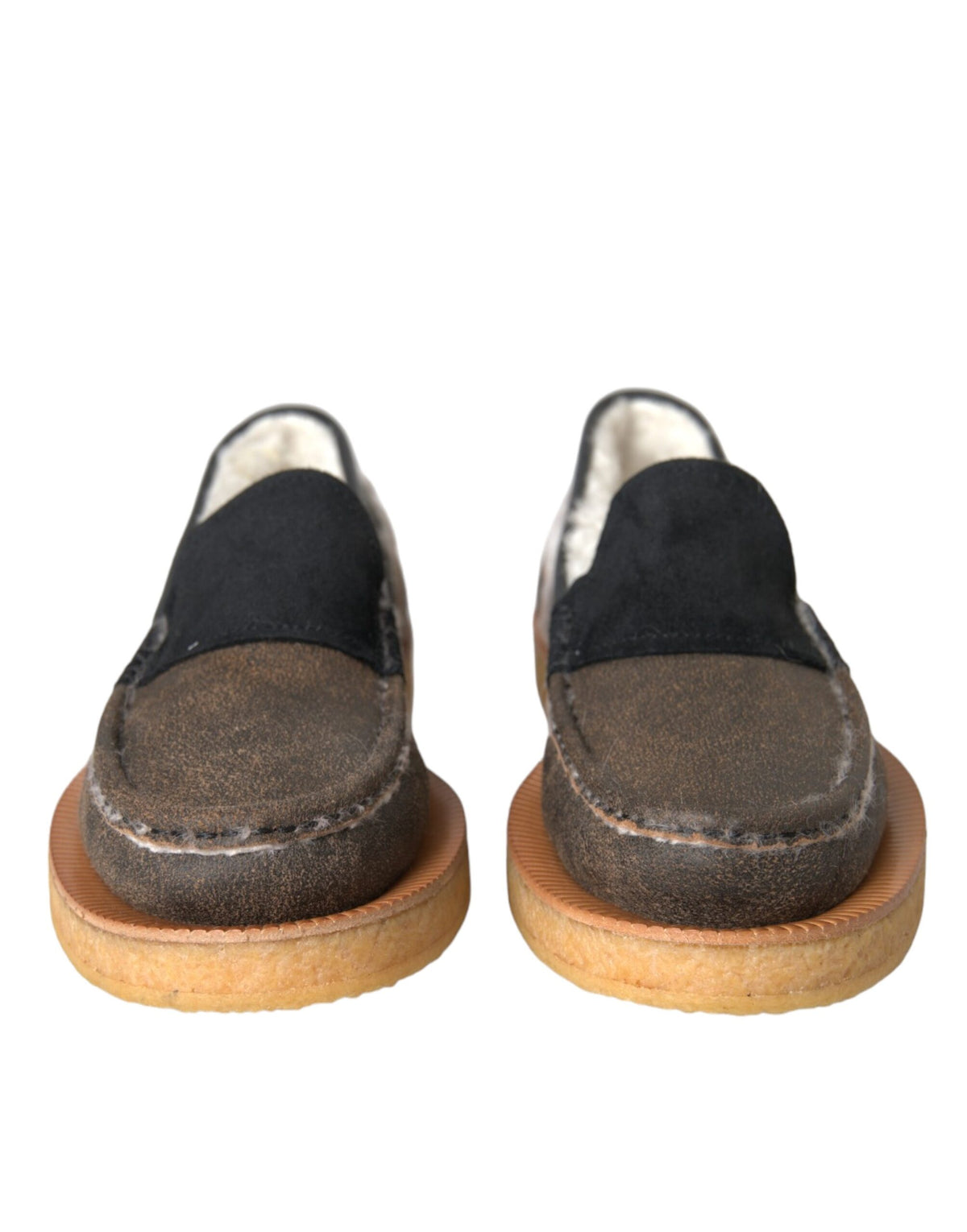 Dolce & Gabbana Brown Black Fur Leather Loafers for Men