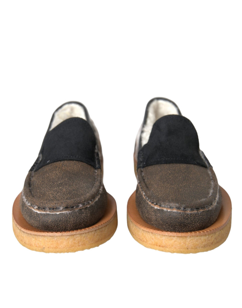 Dolce & Gabbana Brown Black Fur Leather Loafers for Men